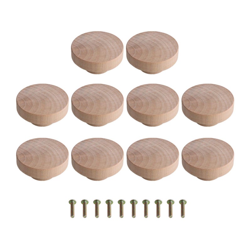 RDEXP Home Accessory 50x25mm Wooden Hardware Round Pull Knobs for Cabinet Drawer Cupboard Cabinet Door Set of 10 - Image 1